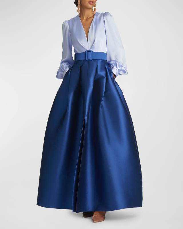 Zoe Pleated A-Line Two-Tone Mikado Gown