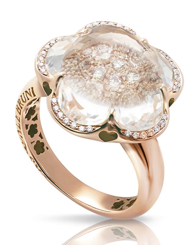 18k Rose Gold Rock Crystal Floral Ring with Diamonds