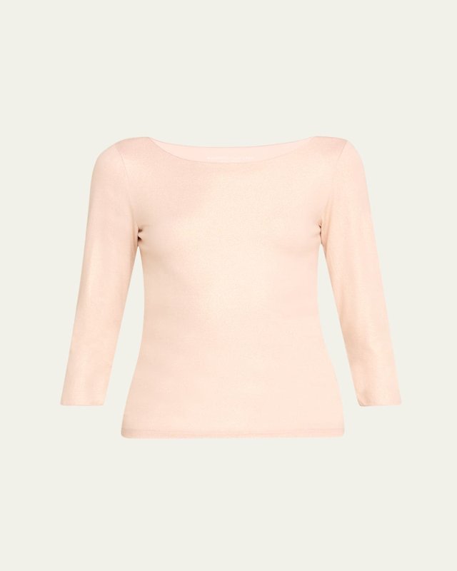 Soft Touch Metallic 3/4-Sleeve Merrow Edge Boat-Neck Tee