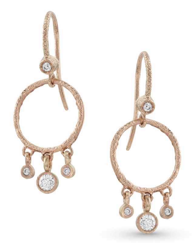 18k Rose Gold Diamond Hoop Drop Fringe Earrings