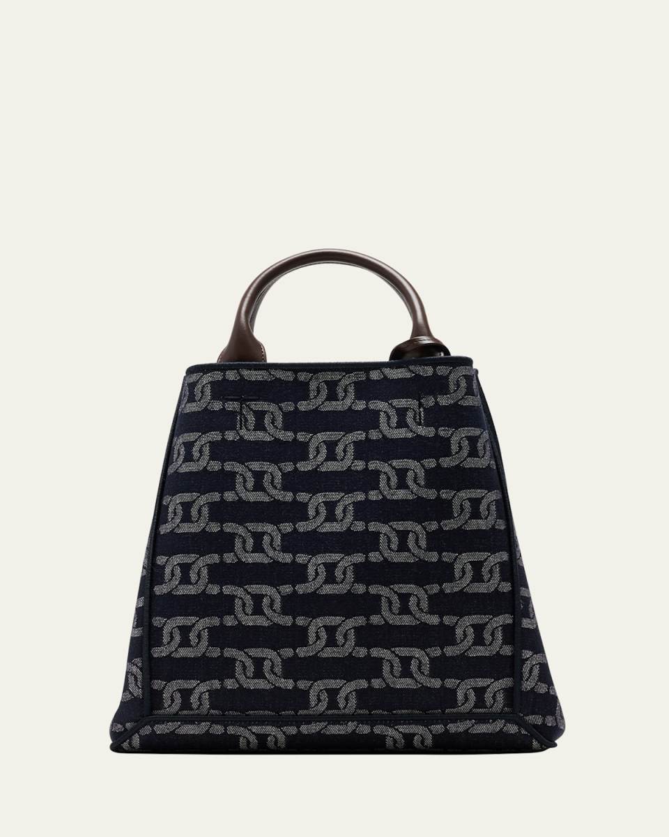 Chain-Link Denim Top-Handle Bag