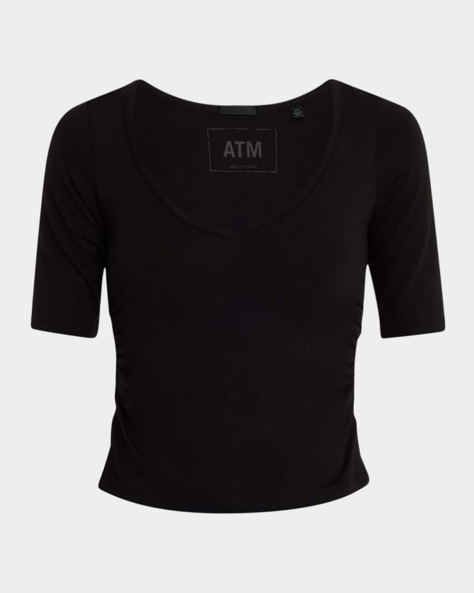 Pima Cotton Elbow Sleeve V-Neck Tee