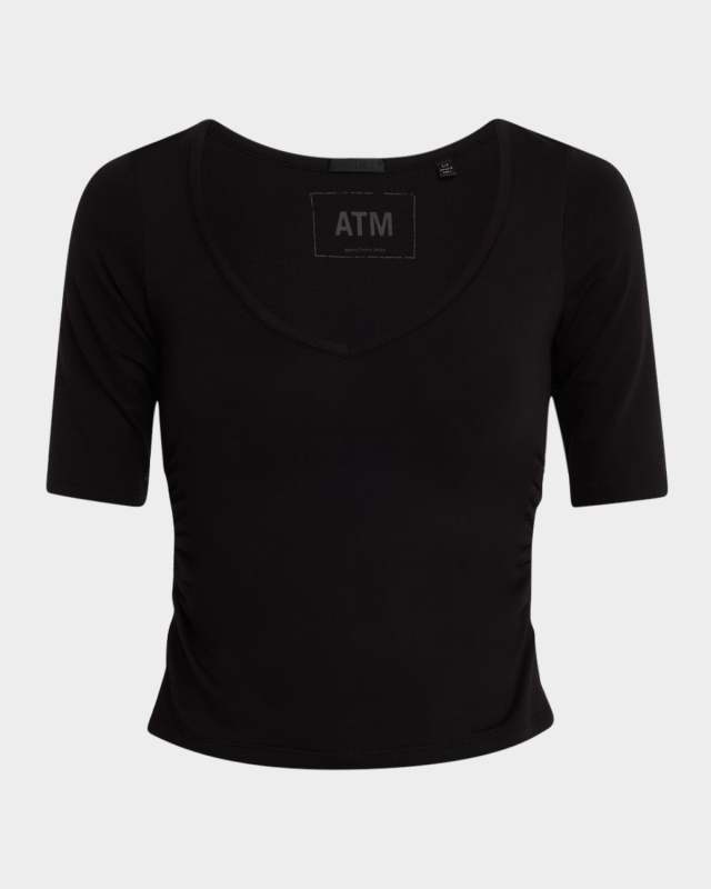 Pima Cotton Elbow Sleeve V-Neck Tee