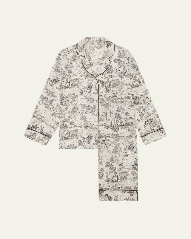 Lila Toile-Print Silk Pajama Set