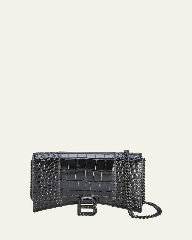 Hourglass Croc-Embossed Wallet on Chain with Strass B
