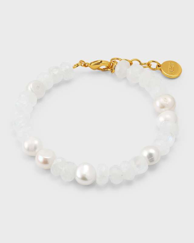 Faceted Moonstone and Pearl Bracelet