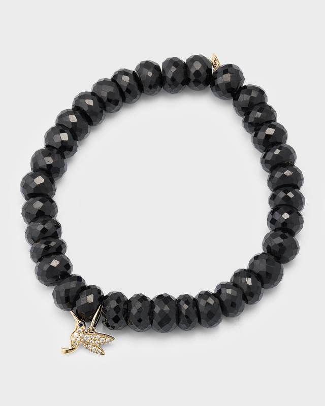 14K Yellow Gold Sapphire and Diamond Small Hummingbird Charm Bracelet