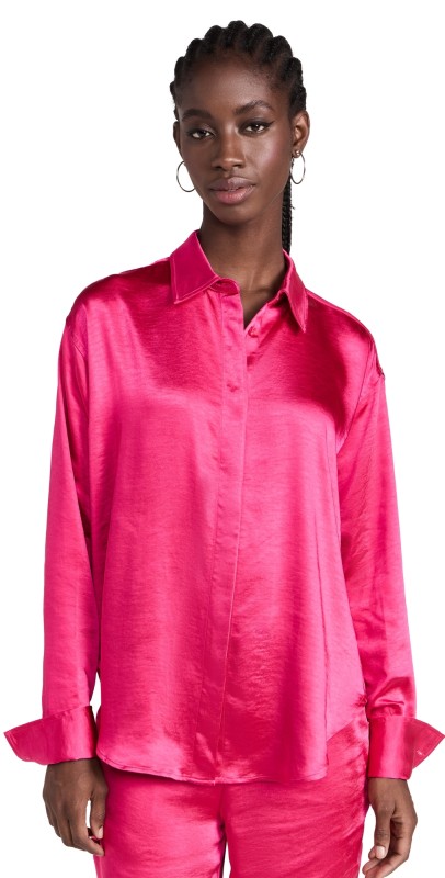 Good American Washed Satin Weekend Shirt love potion007