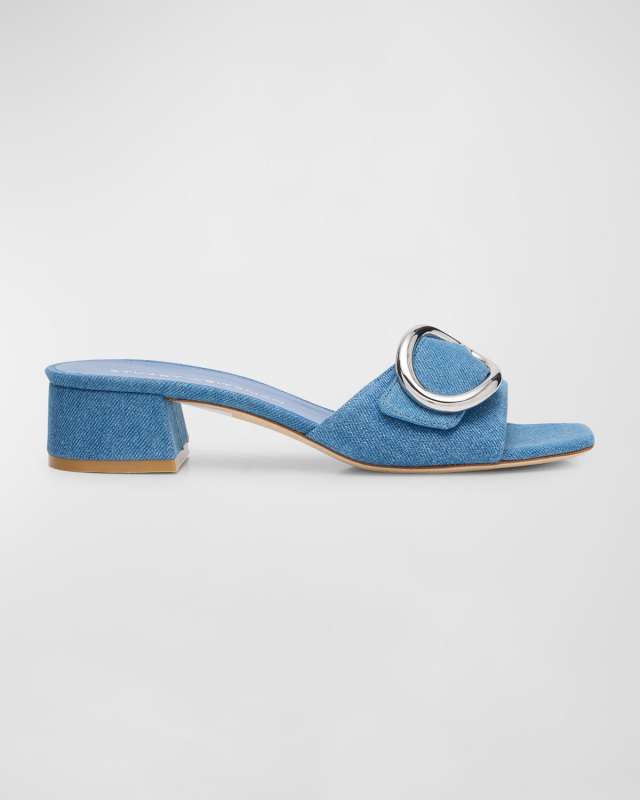 Benni Denim Buckle Slide Mule Sandals