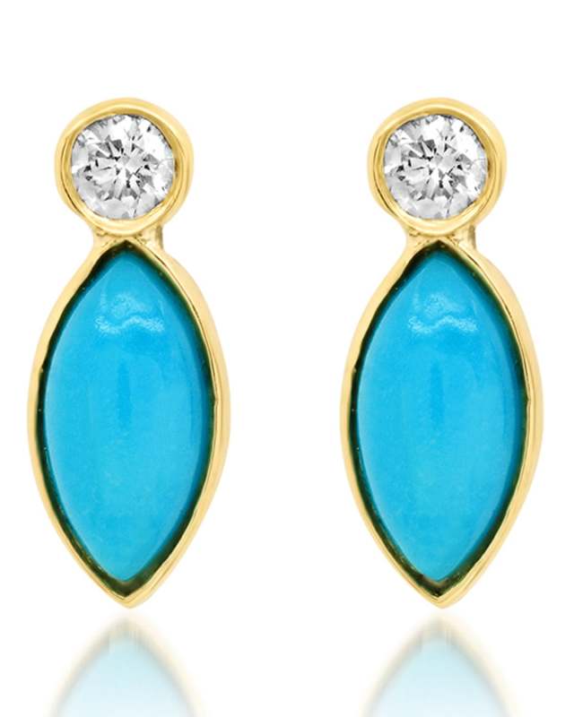 18k Gold Turquoise Diamond Drop Earrings