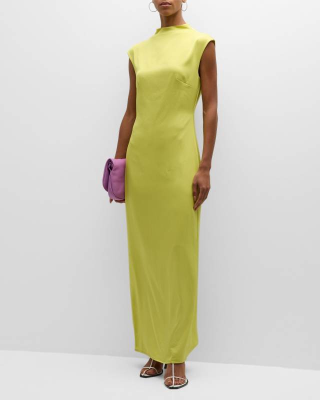 Estelle High-Neck Satin Slip Gown