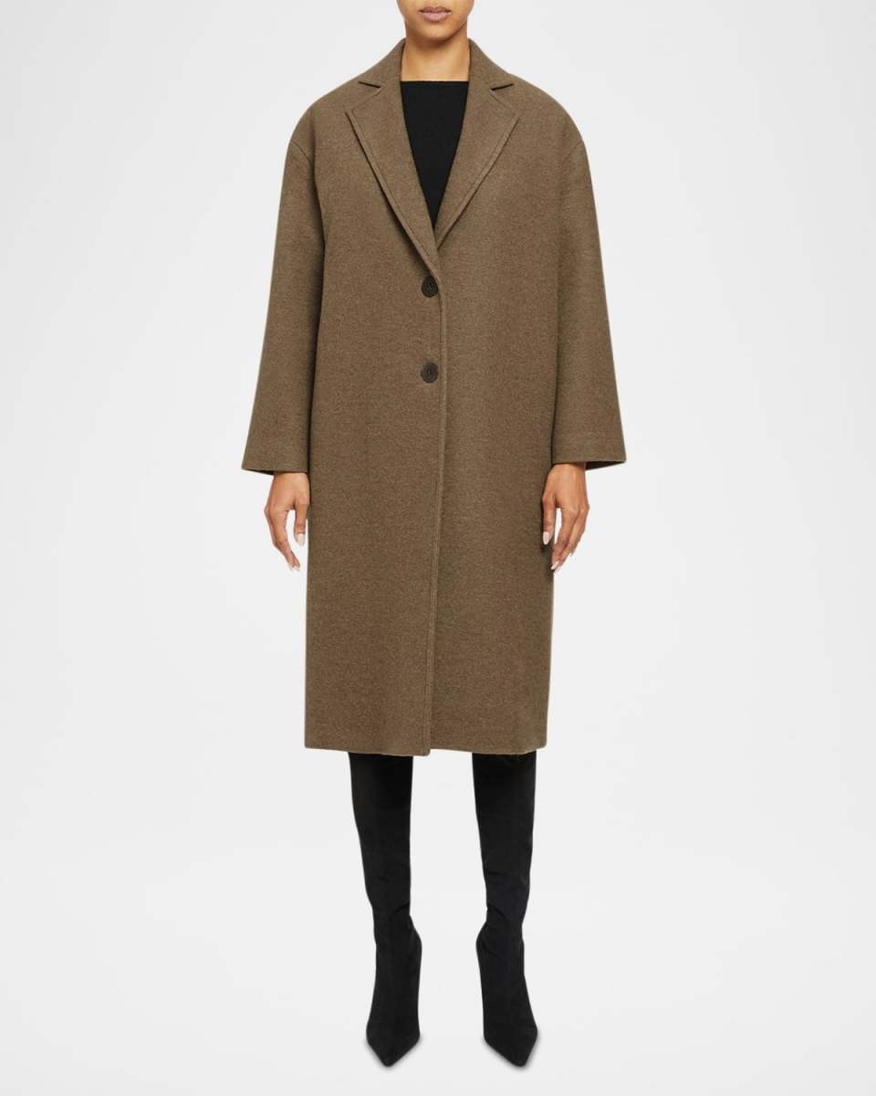 Long Button-Down Wool Coat