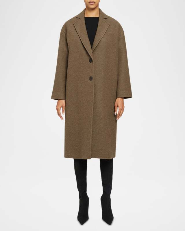Long Button-Down Wool Coat