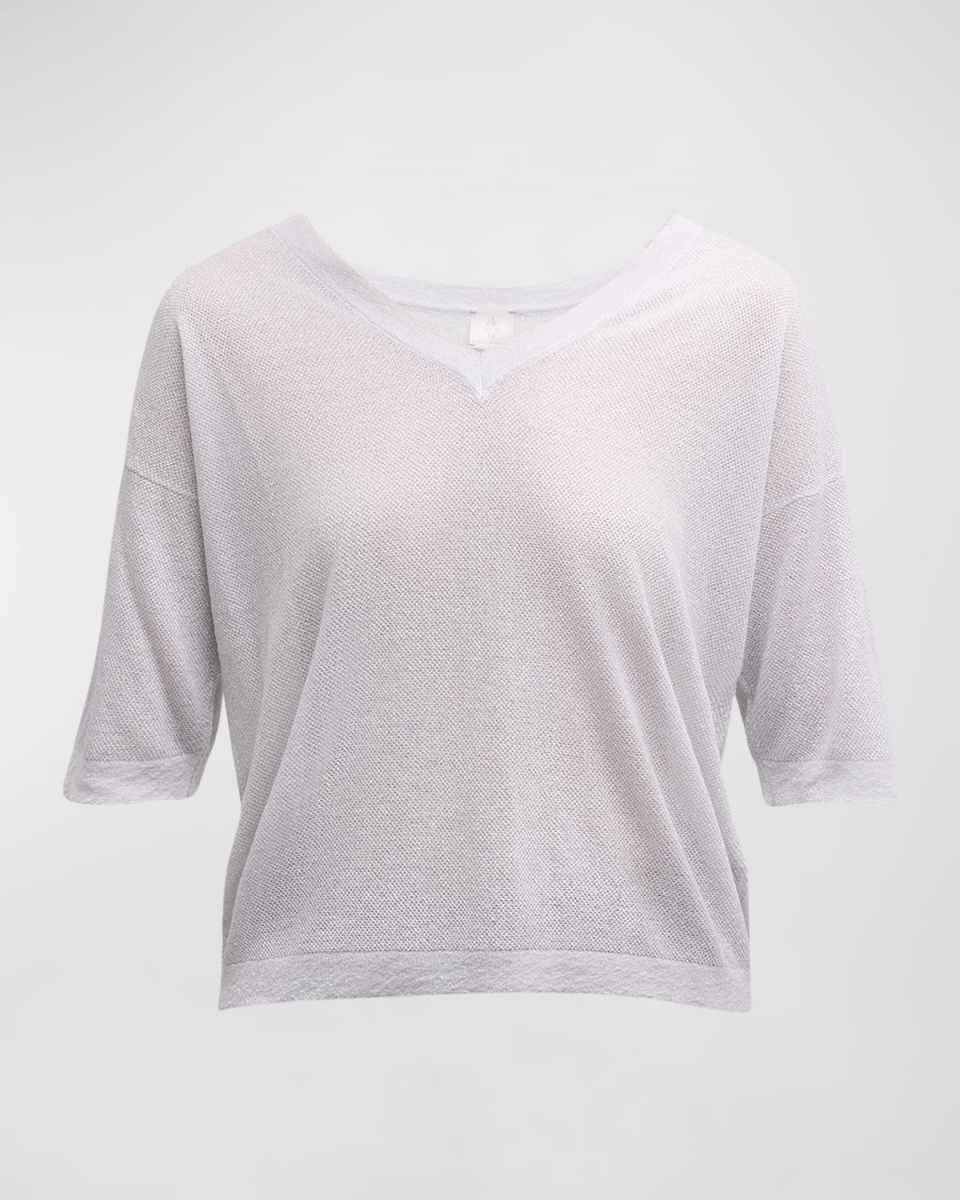 Short-Sleeve V-Neck Knit Sweat