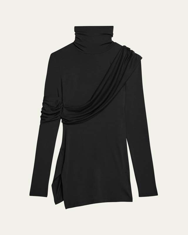 Draped Knit Turtleneck Top