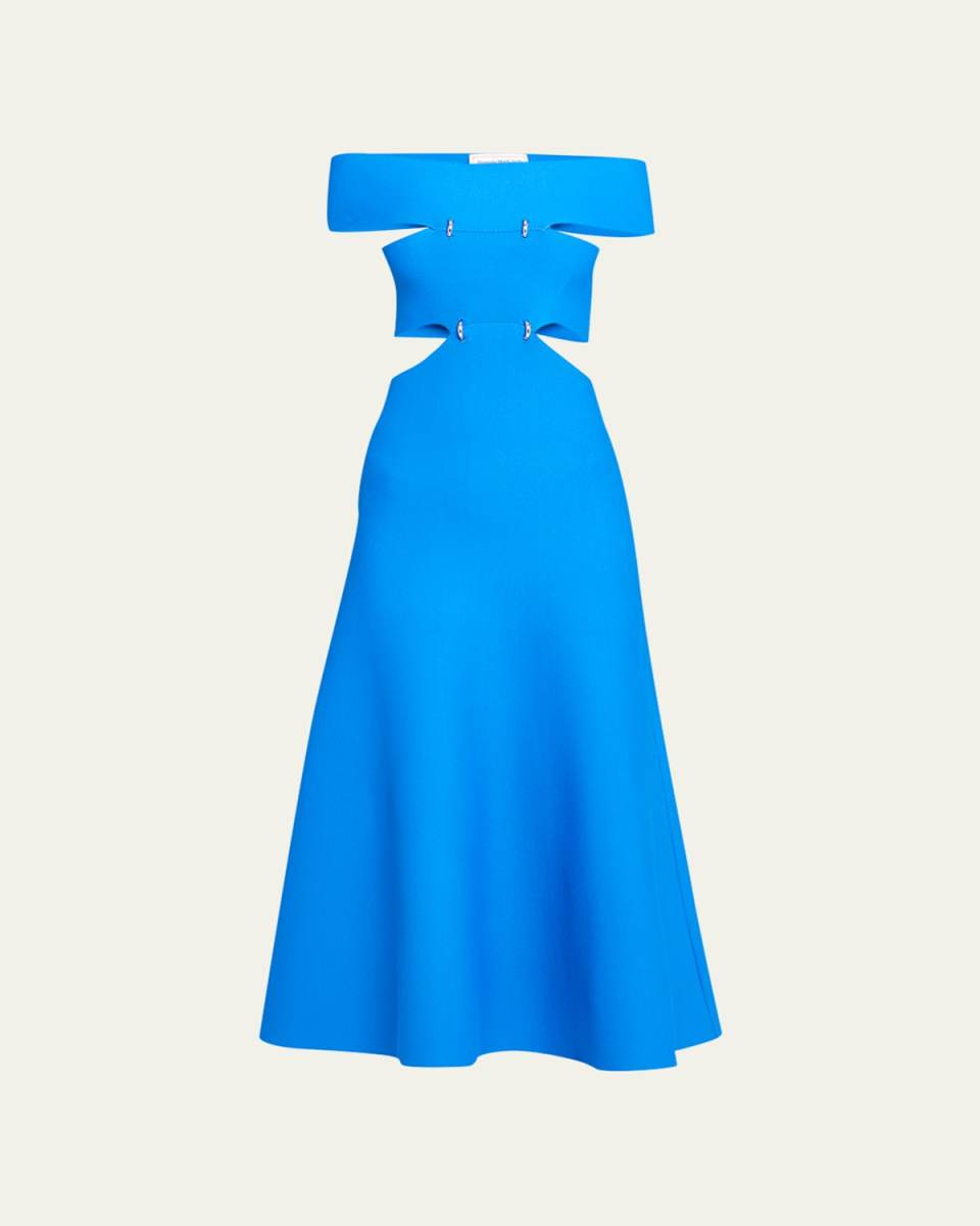 Cutout Off-The-Shoulder Knit Midi Dress