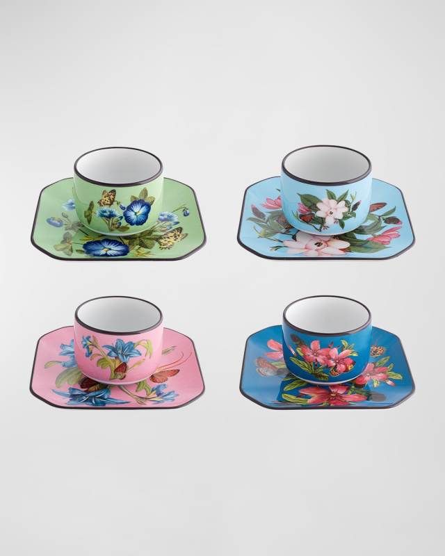 Fete Vos Jeux Espresso Cups & Saucers, Set of 4