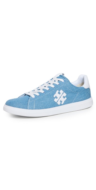 Tory Burch Double T Howell Court Sneakers Denim/Titanium White