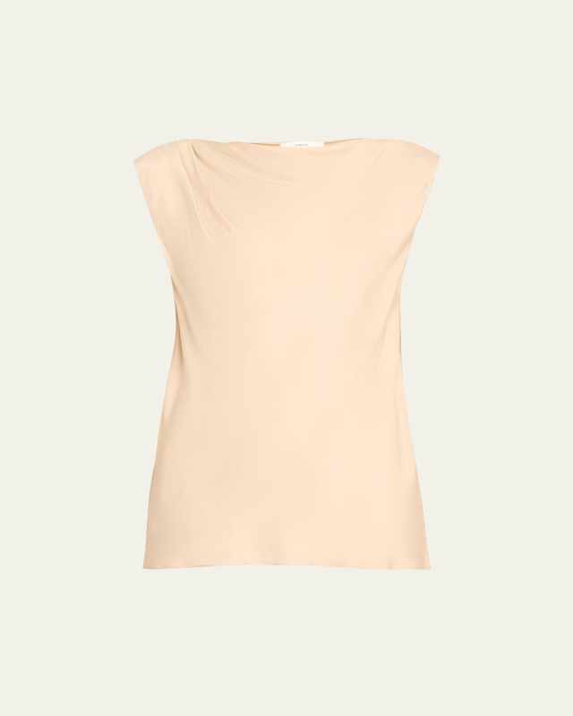 Asymmetric Drape Cap-Sleeve Blouse
