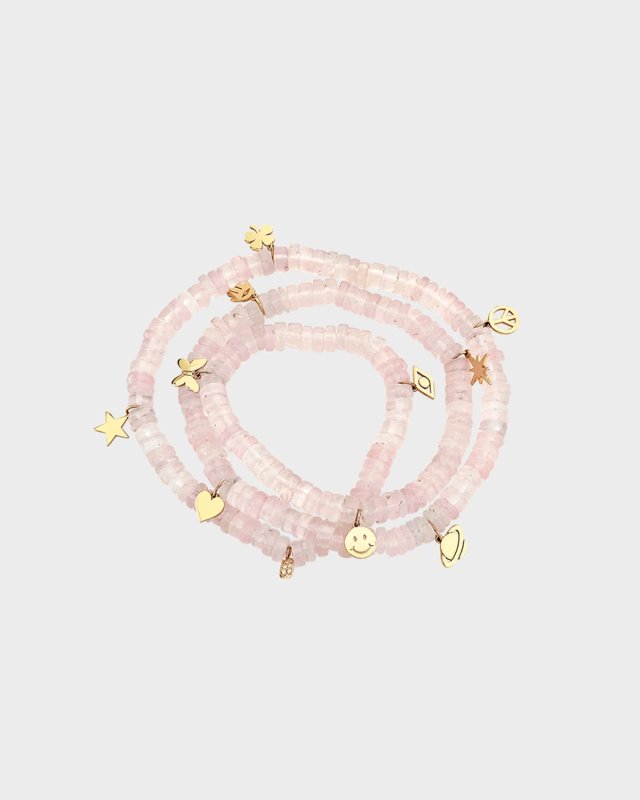 14K Yellow Gold Rose Quartz Wrap Bracelet with Charms