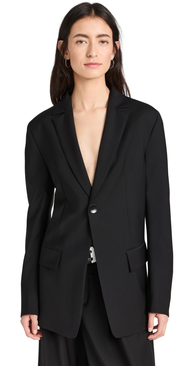 Tibi Recycled Tropical Wool Sculpted Blazer Black