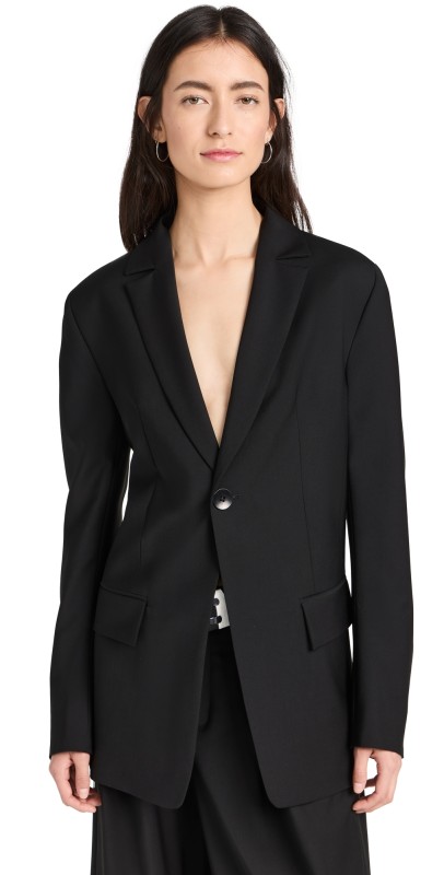 Tibi Recycled Tropical Wool Sculpted Blazer Black