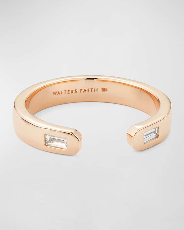 Ottoline Rose Gold Open Band Ring with 2 Gypsy-Set Baguette Diamonds
