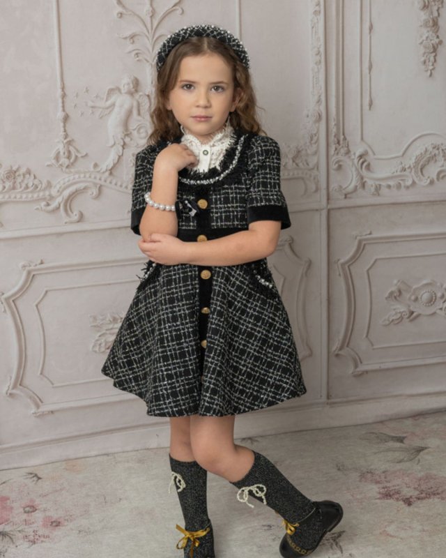 Girl's Orea Tweed Lace Trim Dress, Size 12M-