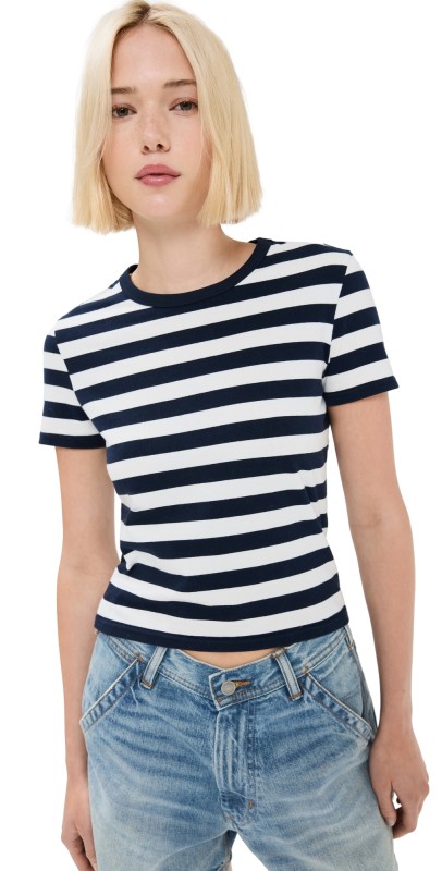 Denimist Striped Baby Tee Ecru/Navy Wide Stripe