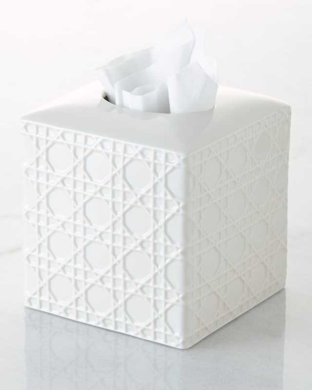 Cane Embossed Porcelain Tissue Box Cover