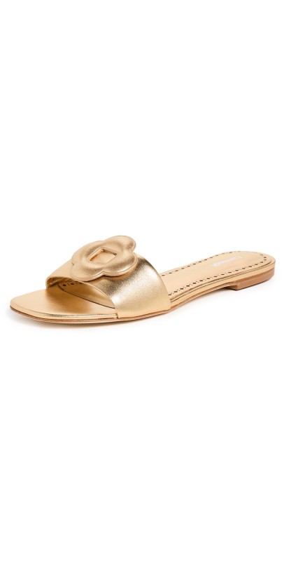 Larroudé Flora Flat Sandals Gold