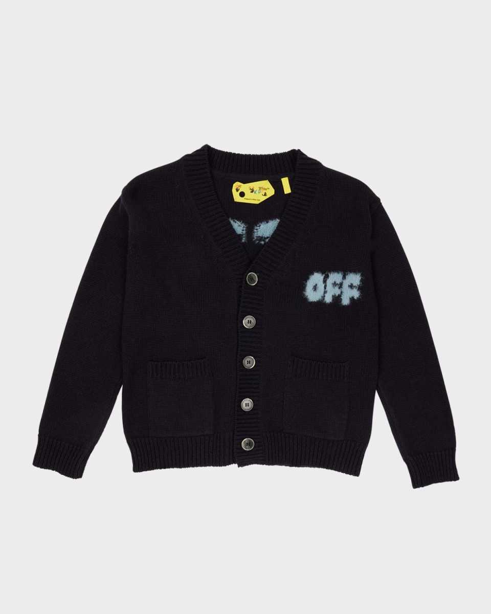 Boy's Faded Logo-Print Chunky Knit Cardigan, Size 4-12
