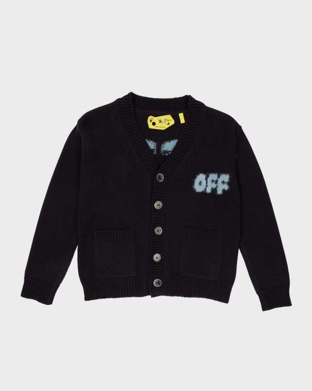 Boy's Faded Logo-Print Chunky Knit Cardigan, Size 4-12