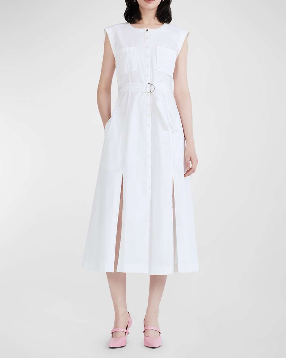 Karina Cap-Sleeve Belted Shirtdress