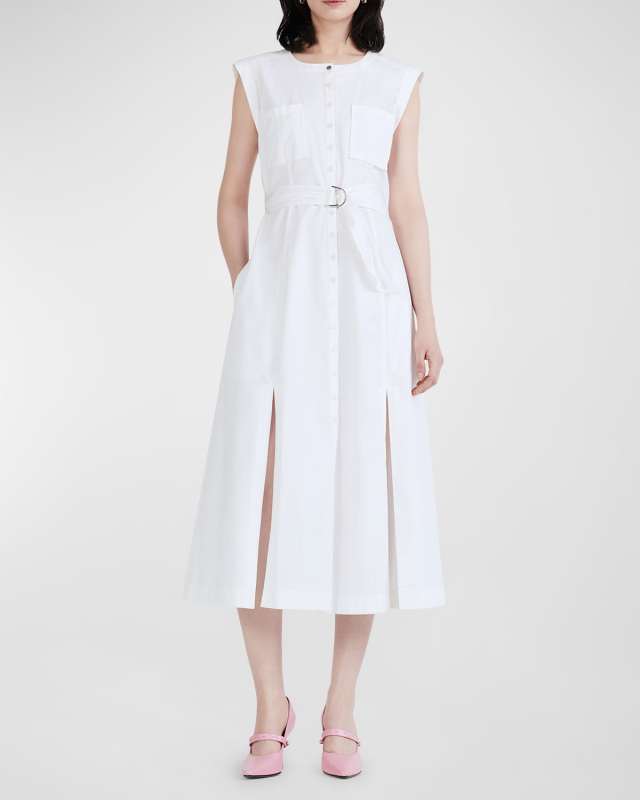 Karina Cap-Sleeve Belted Shirtdress