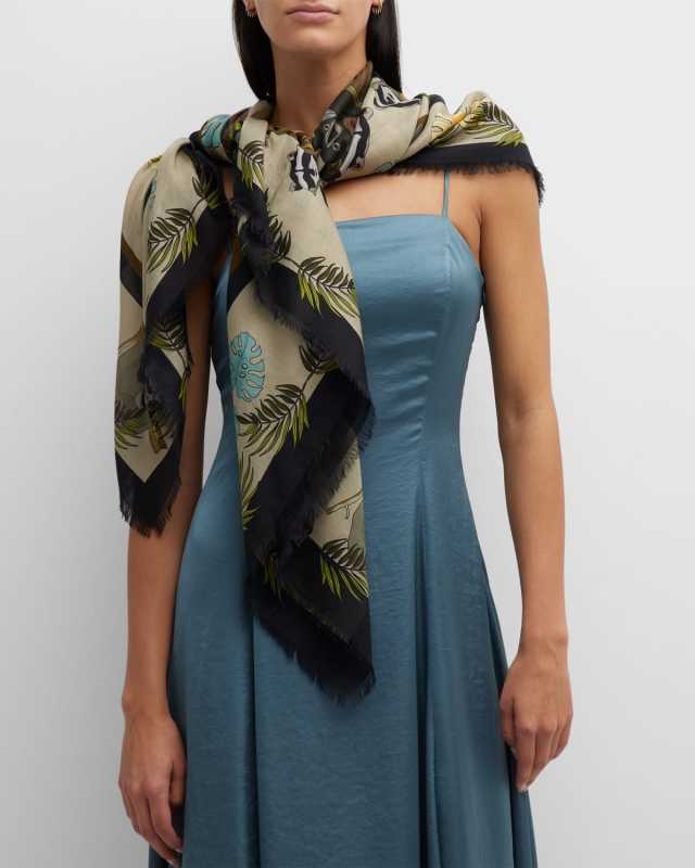 Floral Cotton-Silk Square Scarf