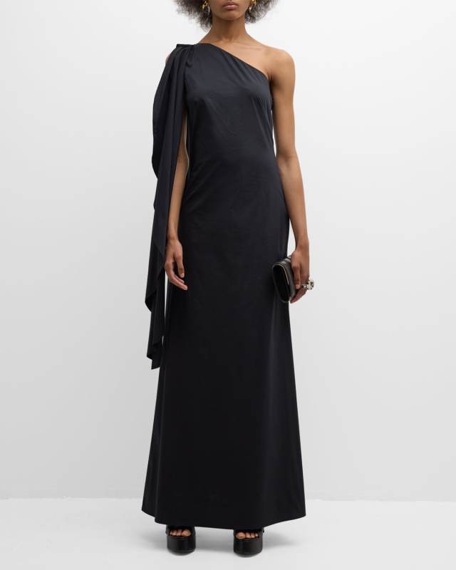 Dune One-Shoulder Sash Poplin Gown