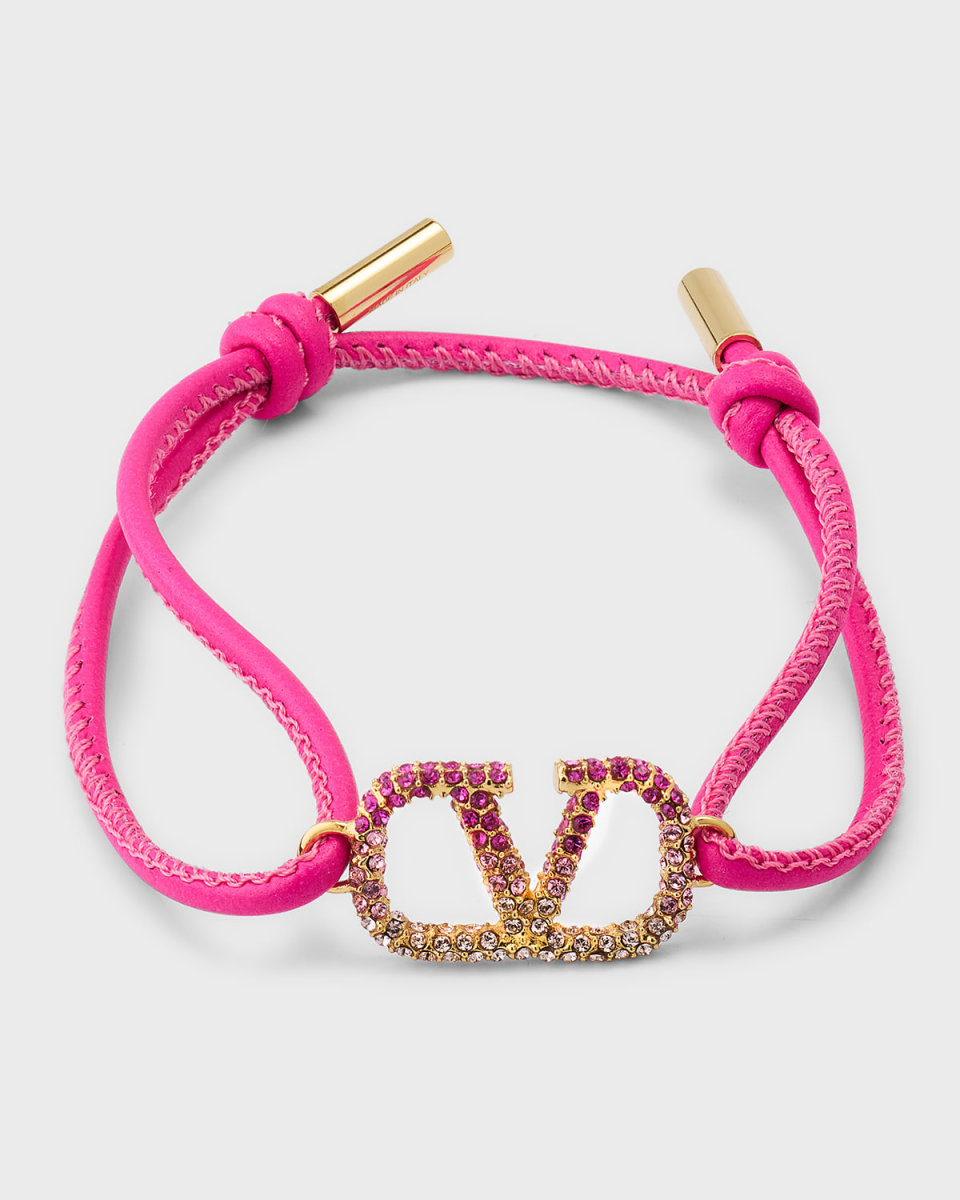 Strass Logo on Leather Bracelet, Pink