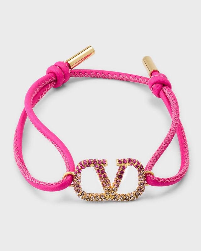 Strass Logo on Leather Bracelet, Pink