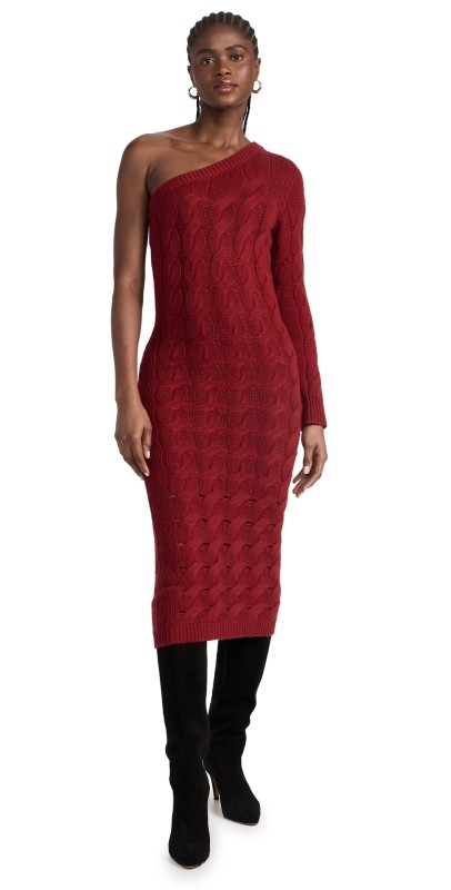 Naadam Wool Cashmere Statement Cable Asymmetrical Dress Red