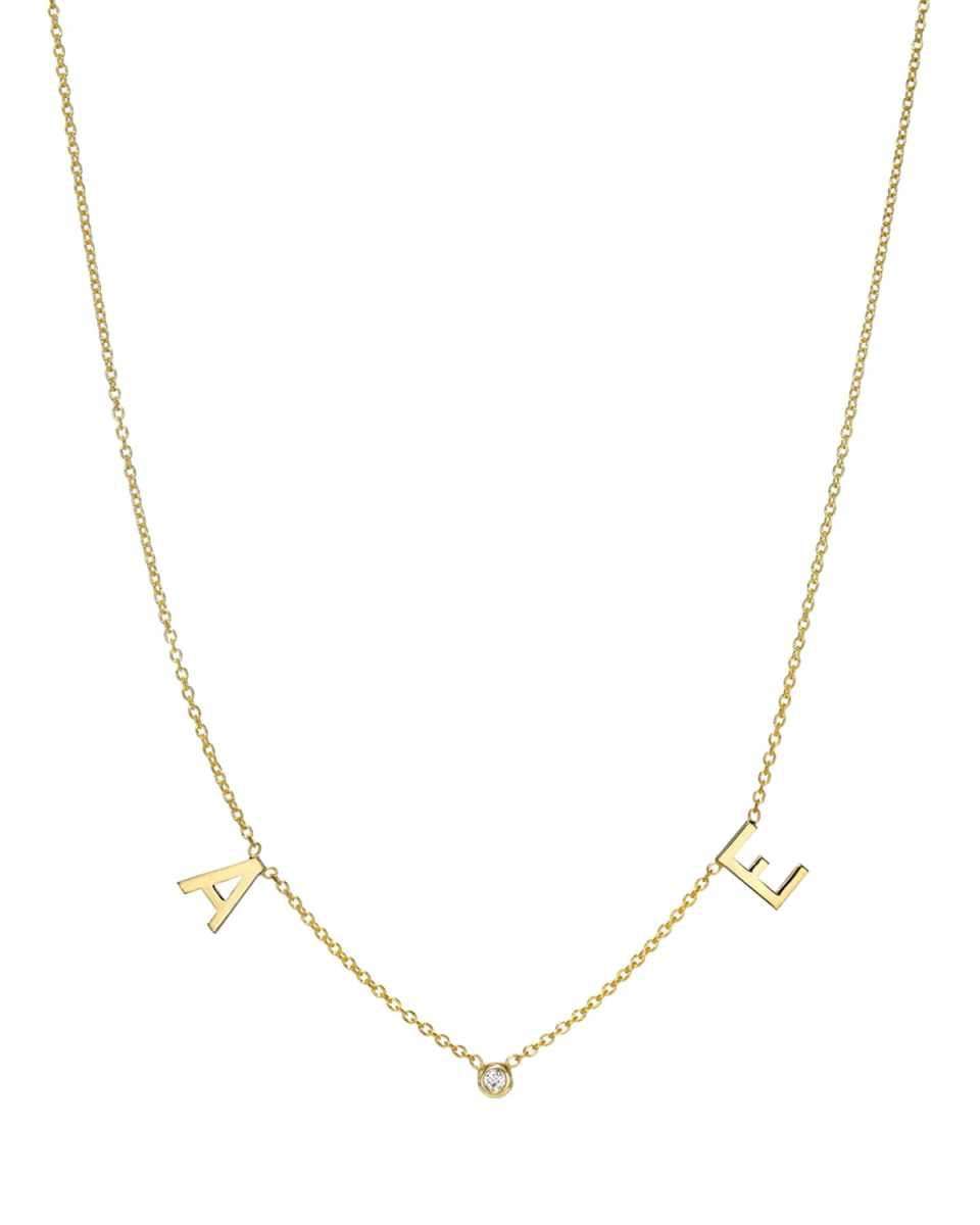 14k Gold Initial and Bezel Diamond Necklace