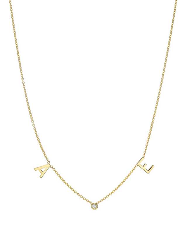 14k Gold Initial and Bezel Diamond Necklace