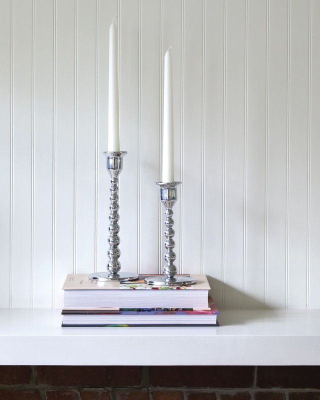 Pearled Small Silver Candlesticks, Set of 2