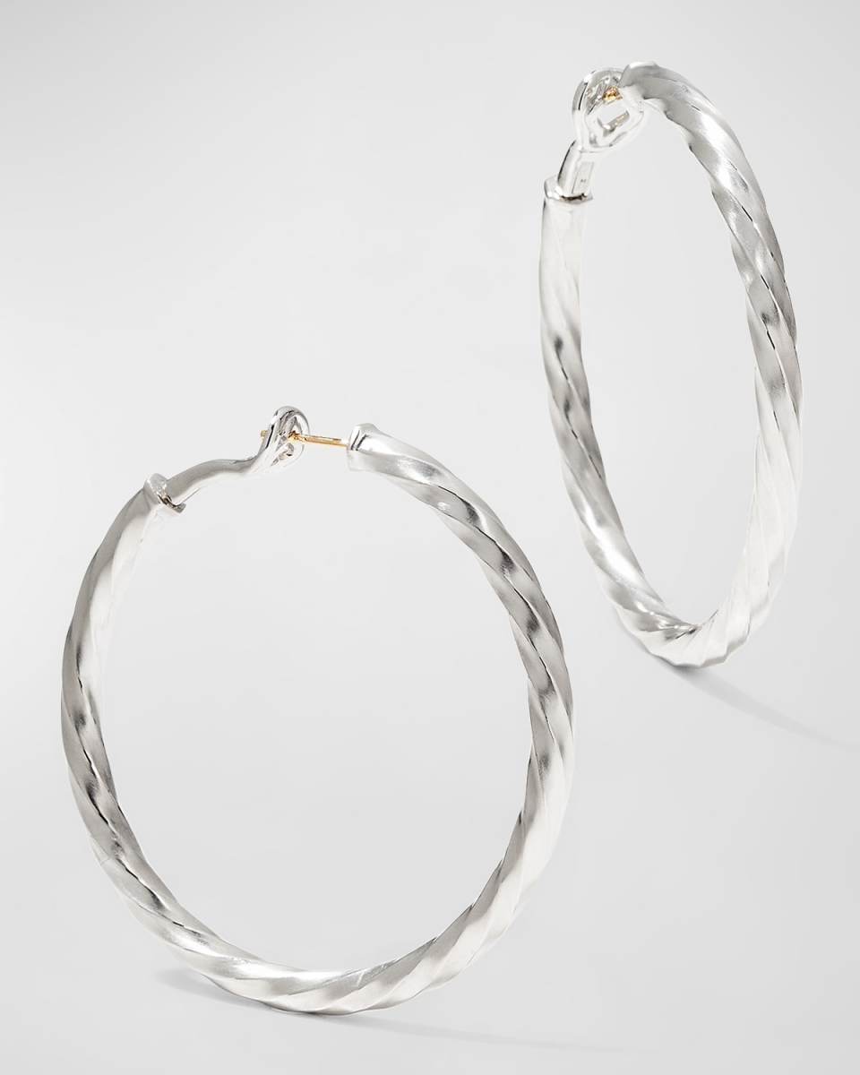 Cable Edge Hoop Earrings in Recycled Sterling Silver
