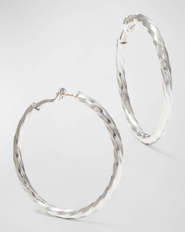 Cable Edge Hoop Earrings in Recycled Sterling Silver
