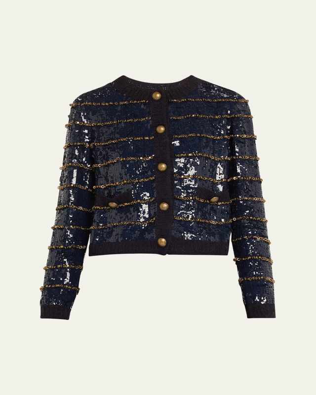 Stripe Sequined Jacket with Embroidered Rings