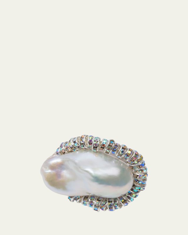 Baroque Pearl and Crystal Statement Ring
