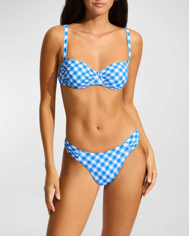 Ruched Plaid Underwire Bikini Top