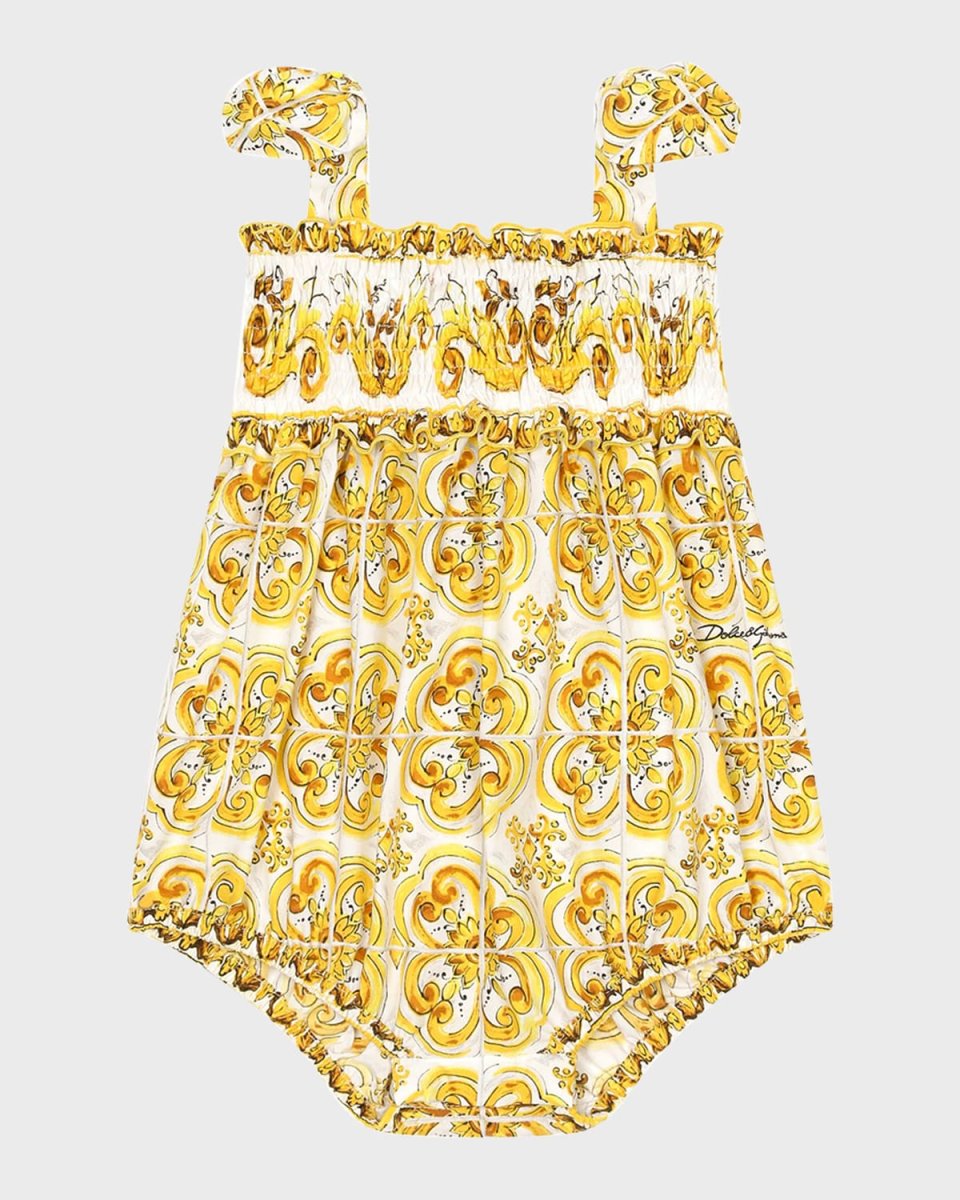 Girl's Maiolica Printed Bubble Romper, Size 3