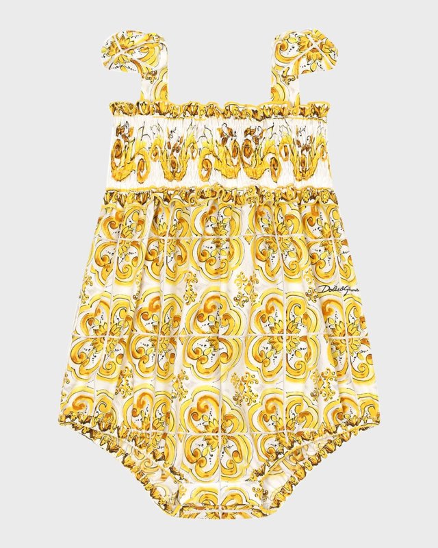 Girl's Maiolica Printed Bubble Romper, Size 3